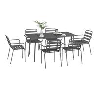 Outsunny Salon de Jardin Extérieur 7 Pièces 1 Table et 6 Chaises Gris Foncé | Ensemble Salle à Manger de Jardin, 4 Chaises Empilables, Acier