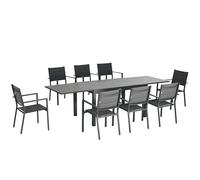 Outsunny Salon de Jardin Exterieur 8 Personnes Table de Jardin Extensible 135-270 cm pour 6-8 Personnes en Aluminium et textilène - 8 chaises empilables - Gris