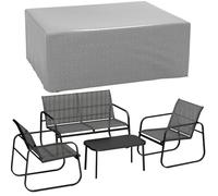 Outsunny Salon de Jardin extérieur avec Housse Anti-UV, 2 fauteuils 1 canapé 2 Places et Table Basse avec Plateau en Verre rempé mobilier de Jardin avec bâche de Protection en polyéthylène, Noir