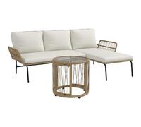 Outsunny Salon de Jardin Extérieur d'angle 3 Places Modulable Patio Crème | Résine Tressée, Canapés, Chaise Longue, Table Basse en Verre, Coussins, Mobilier de Jardin, Terrasse