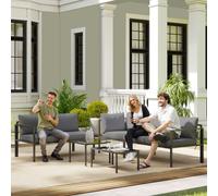 Outsunny Salon de jardin extérieur d'angle 4 pièces avec 2 canapés et 2 tables basses gigognes en verre trempé, gris