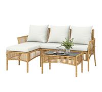 Outsunny Salon de jardin extérieur d'angle 4 places en résine tressée, canapé 2 places, chaise longue, table basse, crème