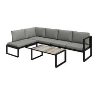 Outsunny Salon de Jardin Extérieur d'Angle 5 Personnes avec 2 Canapés, Chaise Sans Accoudoirs, Table Basse, Gris Foncé
