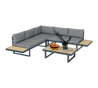 Outsunny Salon de Jardin extérieur d'angle canapé Mobilier de Jardin Design Contemporain 5 Places Coussins Table Basse alu. Gris Anthracite et Imitation Bois