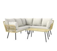 Outsunny Salon de Jardin extérieur d'angle Ensemble de Jardin 5 Places avec Table Basse rectangulaire et Coussins, Design bohème, en résine tressée