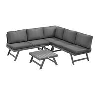 Outsunny Salon de Jardin extérieur d'angle et Convertible 4 pièces avec 2 banquettes, 1 Table Basse et 1 Fauteuil d'angle, mobilier de Jardin en Aluminium et Acier pour terrasse Balcon, Gris