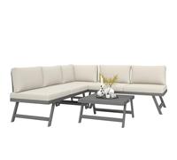 Outsunny Salon de Jardin Extérieur d'angle et Convertible 4 Pièces, Mobilier de Jardin pour Terrasse Balcon, avec 2 Banquettes, 1 Fauteuil d'angle et 1 Table Basse, Aluminium et Acier, Beige