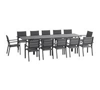 Outsunny Salon de Jardin extérieur en Aluminium et textilène Table Extensible 12 Personnes - 12 chaises empilables - dim. Table 200/300L x 90l x 75H cm Gris