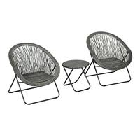 Outsunny Salon de Jardin extérieur en résine Ensemble Table et chaises d'extérieur pour 2 Personne 1 Table 2 Fauteuil Pliables Structure en Acier Gris
