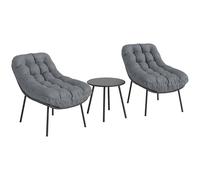 Salon De Jardin 2 Places 3 Pièces Style Cosy Épais Coussins Capitonnés 15 Cm Acier Résine Gris