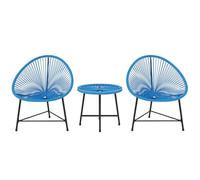 Outsunny Salon de Jardin extérieur en résine tressée 2 Personnes, Table de Jardin extérieure avec 2 chaises, Plateau en Verre trempé, mobilier de Jardin pour Balcon terrasse Patio, Bleu