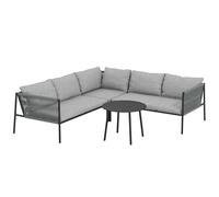 Outsunny Salon de Jardin extérieur en résine tressée 5 Places avec canapés 2 Places, Chaise d'angle, Table en Acier et Coussins Inclus, mobilier de Jardin Balcon terrasse véranda, Gris foncé