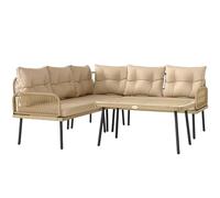 Outsunny Salon de Jardin extérieur en résine tressée 5 Places, canapés 2 Places, Chaise d'angle, Table en Verre trempé et Coussins Inclus, mobilier de Jardin pour terrasse Balcon, Effet Bois Naturel