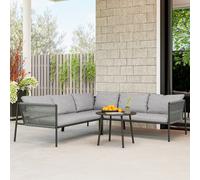 Outsunny Salon de jardin extérieur en résine tressée 5 places, table en acier et coussins inclus, gris foncé