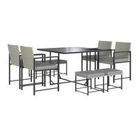 Outsunny Salon de Jardin extérieur en résine tressée 8 Places, Table et chaises de Jardin extérieur, 4 fauteuils, 4 tabourets, Coussins, Plateau en Verre trempé, pour terrasse, Balcon, Patio, Gris