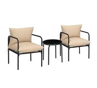 Outsunny Salon de Jardin extérieur, Ensemble bistrot de Jardin 3 pièces avec 1 Table Basse Ronde et 2 fauteuils, métal, Beige et Noir