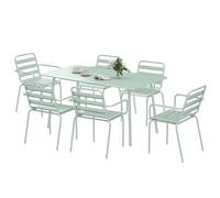 Outsunny Salon de Jardin extérieur Ensemble Salle à Manger de Jardin 7 pièces avec 1 Table et 6 chaises empilables en Acier Vert Clair