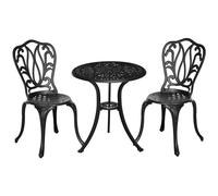 Outsunny Salon de Jardin Exterieur, Ensemble Table Ronde et chaises Structure en Aluminium, Table de bistrot avec Trou pour Parasol mobilier de Jardin Cours terrasses balcons Bords de Piscine, Noir