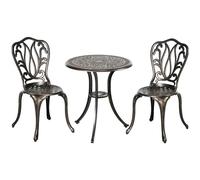 Outsunny Salon de Jardin Exterieur, Ensemble Table Ronde et chaises Structure en Aluminium, Table de bistrot avec Trou pour Parasol mobilier de Jardin Cours terrasses balcons Bords de Piscine, Bronze