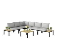 Outsunny Salon de Jardin Modulaire 6 Pièces Design Gris Anthracite | Mobilier de Jardin, Table Basse, Plateaux Latéraux, Ensemble Canapé Extérieur, Transformable en Lit, Terrasse Patio