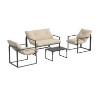 Outsunny Salon Jardin 4 Places Acier Canapé 2 Fauteuils Table Basse Extérieur