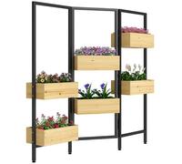 Outsunny Séparateur de pièce avec 6 bacs à Plantes, paravent extérieur Pliable à 3 Panneaux avec Trou de Drainage et Doublure, pour l'intérieur et l'extérieur, Patio, Balcon, Salon, Bois Naturel