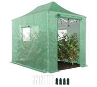 Outsunny Serre 300x270x200 cm Pliable Pop-up Maison à tomates Verte | PE, toit à pignon, tunnel végétal stable, portes et fenêtres à fermeture éclair enroulable.