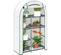 Outsunny Serre avec toit rond, porte, étagères, résistante à l'hiver Serre en film d'acier, serre pour balcon, jardin, serre à tomates 100 x 45 x 160 cm, serre à tomates pour tomates, légumes, fleurs,