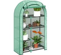Outsunny Serre avec toit rond, porte, étagères, résistante à l'hiver Serre en film d'acier, serre pour balcon, jardin, serre à tomates 100 x 45 x 160 cm, serre à tomates pour tomates, légumes, fleurs,
