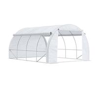 Outsunny Serre de Jardin 12 m² dim. 4L x 3l x 2H m avec Porte + parois latérales zippées enroulables, 8 fenêtres, Acier PE Haute densité 140 g/m² Anti-UV Blanc