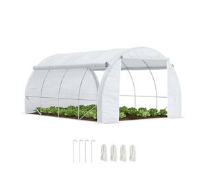 Outsunny Serre de Jardin 12 m² dim. 4L x 3l x 2H m avec Porte + parois latérales zippées enroulables, 8 fenêtres, Acier PE Haute densité 140 g/m² Anti-UV Blanc