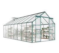 Outsunny Serre de Jardin 12 m² en Aluminium Polycarbonate avec Fondation, 244 x 500 x 216 cm, Serre avec fenêtre réglable Porte coulissante, abri extérieur résistant aux intempéries, Transparent