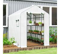 Outsunny Serre de jardin 3 m² avec étagères 3 niveaux, PE renforcée 135 g/m² anti-UV, porte enroulable et fenêtres en maille