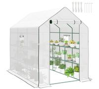 Outsunny Serre de Jardin à 3 étages avec revêtement en polyéthylène renforcé, Porte Enroulable et fenêtres en Maille, 140 x 213 x 190 cm, Blanc