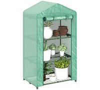 Outsunny Serre de Jardin à 3 Niveaux, Serre d'extérieur avec 3 étagères, Porte Enroulable, Cadre métallique, Couverture en PE, Anti-UV, imperméable, pour terrasse, Patio, 69 x 49 x 125 cm, Verte