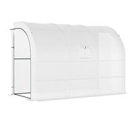 Outsunny Serre de Jardin adossée avec Étagères 3 Niveaux Petite Serre de Balcon en Bâche PE 140 g/㎡ Renforcée et Châssis Acier, pour Légumes et Fleurs, Intérieur et Extérieur, 300 x 150 x 213 cm blanc