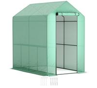 Outsunny Serre de Jardin avec 2 étages et 4 étagères - Petite Serre avec Housse en polyéthylène renforcé - avec Porte Enroulable - 120 x 186 x 190 cm - Vert