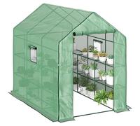 Outsunny Serre de Jardin avec 3 étages et 12 étagères, Petite Serre avec revêtement en polyéthylène renforcé, Porte Enroulable et Trois fenêtres en Maille, 140 x 213 x 190 cm, Vert