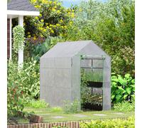 Serre De Jardin 2 Tablettes Dim. 1,86l X 1,2l X 1,9h M Porte D?Roulante Acier Pe Haute Densit? 140 G/M? Transparent Blanc