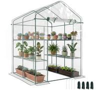 Outsunny Serre de Jardin avec étagères 3 Niveaux 143x143x195cm Transparent | serre de balcon, châssis en acier, porte zippée enroulable, pour légumes plantes fleurs, intérieur et extérieur