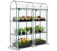 Outsunny Serre de Jardin avec Étagères 3 Niveaux à Toit Arrondi, Petite Serre de Balcon en Bâche PVC et Châssis Acier, 2 Portes Roulantes, pour Légumes Plantes Fleurs, 143 x 46 x 165 cm, Transparent