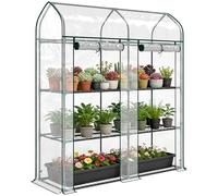 Outsunny Serre de Jardin avec Étagères 3 Niveaux à Toit Pointu, Petite Serre de Balcon en Bâche PVC et Châssis Acier, 2 Portes Roulantes, pour Légumes Plantes Fleurs, 143 x 46 x 165 cm, Transparent