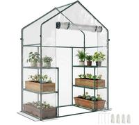 Outsunny Serre de Jardin avec Étagères 3 Niveaux Acier 142x73x195cm Vert | Serre de Balcon, Bâche Renforcée, Porte Zippée Enroulable, pour Légumes Plantes Fleurs, Intérieur et Extérieur