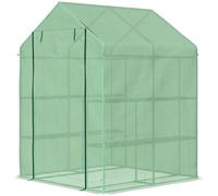 Outsunny Serre de Jardin avec Étagères 3 Niveaux, Petite Serre de Balcon en Bâche PE 140 g/㎡ Renforcée 143 x 138 x 190 cm, Vert