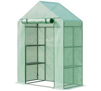 Outsunny Serre de Jardin avec Étagères 3 Niveaux, Petite Serre de Balcon en Bâche PE 140 g/㎡ Renforcée 141 x 72 x 191 cm, Vert