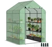 Outsunny Serre de Jardin avec Étagères 3 Niveaux, Petite Serre de Balcon en Bâche PE 140 g/㎡ Renforcée et Châssis Acier, pour Légumes et Fleurs, Intérieur et Extérieur, 143 x 138 x 190 cm, Vert