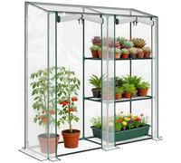 Outsunny Serre de Jardin avec étagères 3 Niveaux, Petite Serre de Balcon en Bâche PVC et Châssis Acier, 2 Portes Enroulables, pour Légumes Plantes Fleurs, 143 x 45 x 151 cm, Transparent