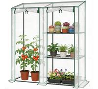 Outsunny Serre de Jardin avec étagères 3 niveaux, Petite Serre en Bâche PVC et Châssis Acier, 2 Portes Roulantes, Transparent
