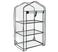 Outsunny Serre de Jardin avec étagères 3 Niveaux, Serre de Balcon, bâche renforcée PVC, châssis en Acier, Porte zippée Enroulable, pour légumes Plantes Fleurs, 59 x 39 x 127 cm, Transparent
