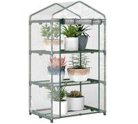 Outsunny Serre de Jardin avec étagères 3 Niveaux, Serre de Balcon, bâche renforcée PVC, châssis en Acier, Porte zippée Enroulable, pour légumes Plantes Fleurs, 69 x 49 x 125 cm, Transparent